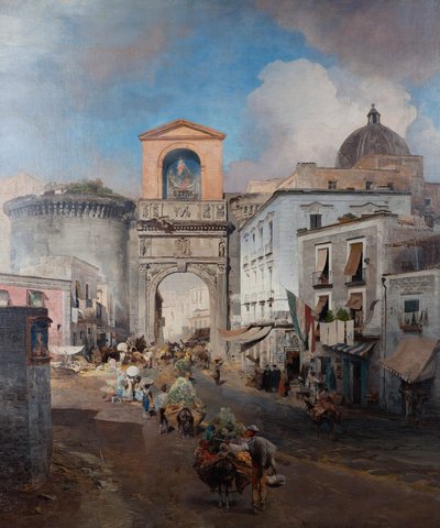 De gang naar de markt door Oswald Achenbach